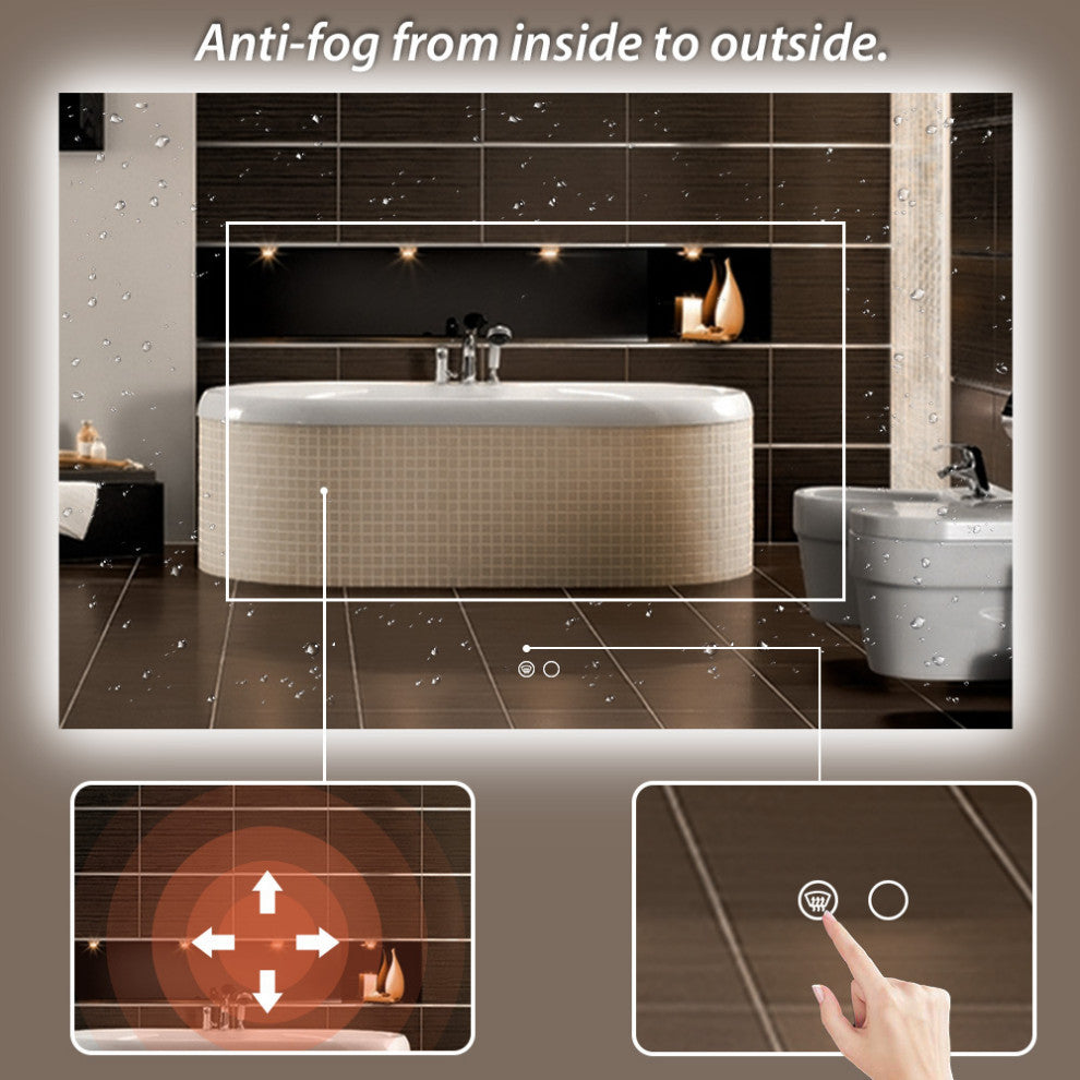 Backlit 3-Color LED Mirror for Bathroom, Anti-Fog Dimmable, 48x30