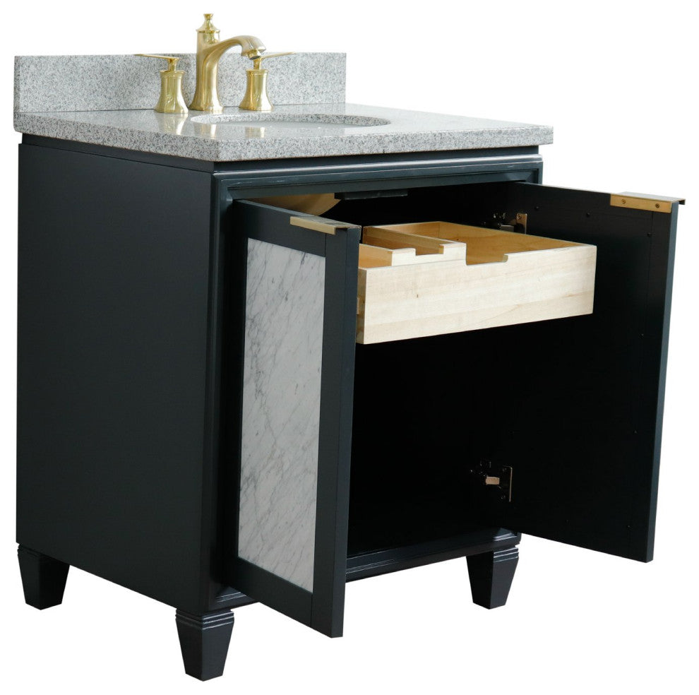 31" Single Sink Vanity, Dark Gray Finish With Gray Granite With Oval Sink