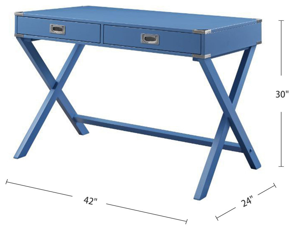 Writing Desk With 2 Drawers, Blue