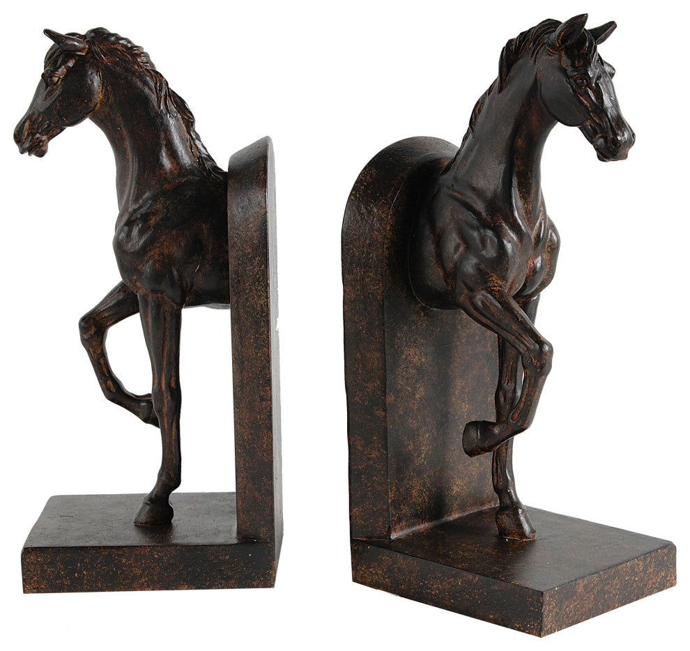 Benzara BM285513 11" Bookend, Trotting Horse FIgurines, Artisanal Black Finish