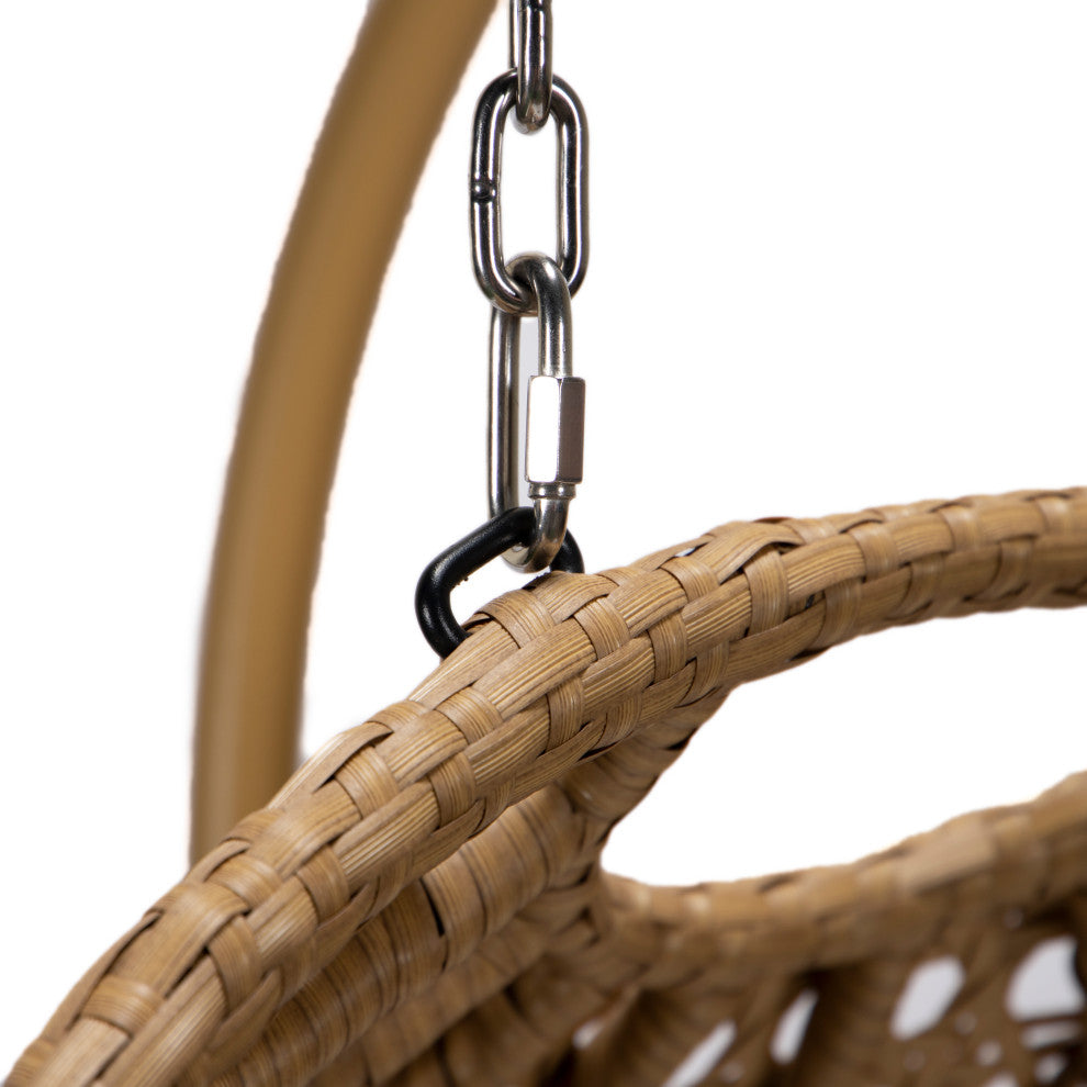 LeisureMod Mendoza Light Brown Wicker Hanging Double Egg Swing Chair, Black
