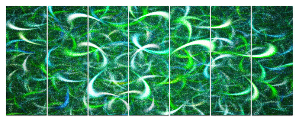 Dark Green Watercolor Fractal Art, Abstract Art on Canvas, 83"x32", 7 Panels