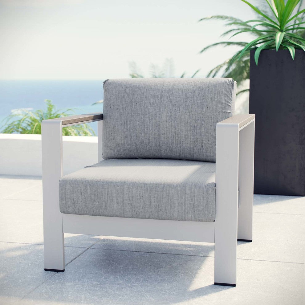 Modway Shore outdoor Patio Aluminum Armchair, Silver Gray