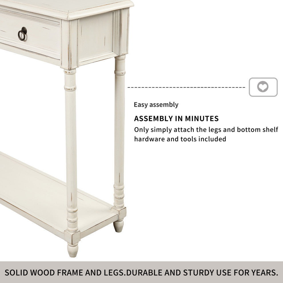 TATEUS 51inch Rustic Chic Console Table With Drawers for Living Room, Antique White