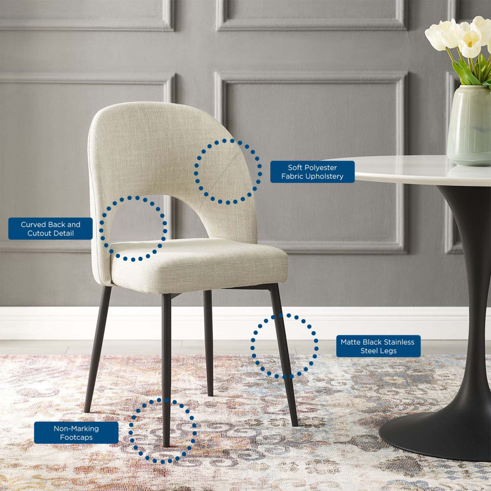 Side Dining Chair, Fabric, Black Beige, Modern, Bistro Restaurant Hospitality