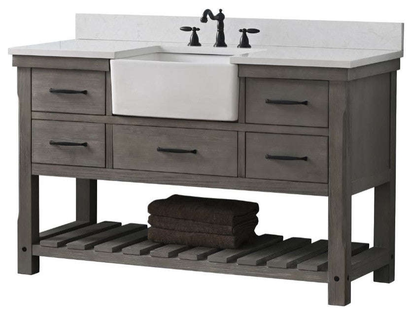 Wesley 54" Bathroom Vanity, Weathered Gray