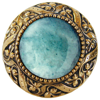 Victorian Jewel Knob Antique Brass, Blue Sodalite Natural Stone, Brite Brass, Gr