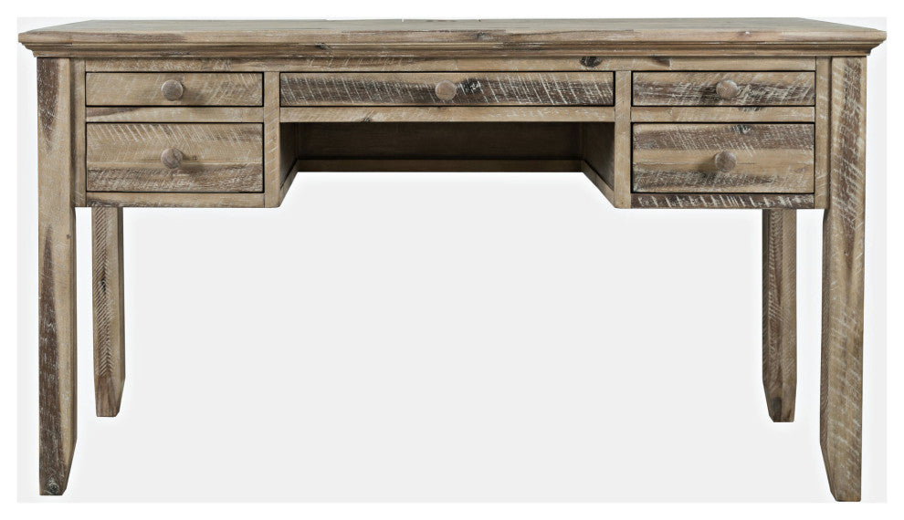 Rustic Shores Coastal Style Distressed Acacia USB Charging Desk - Grey Wash