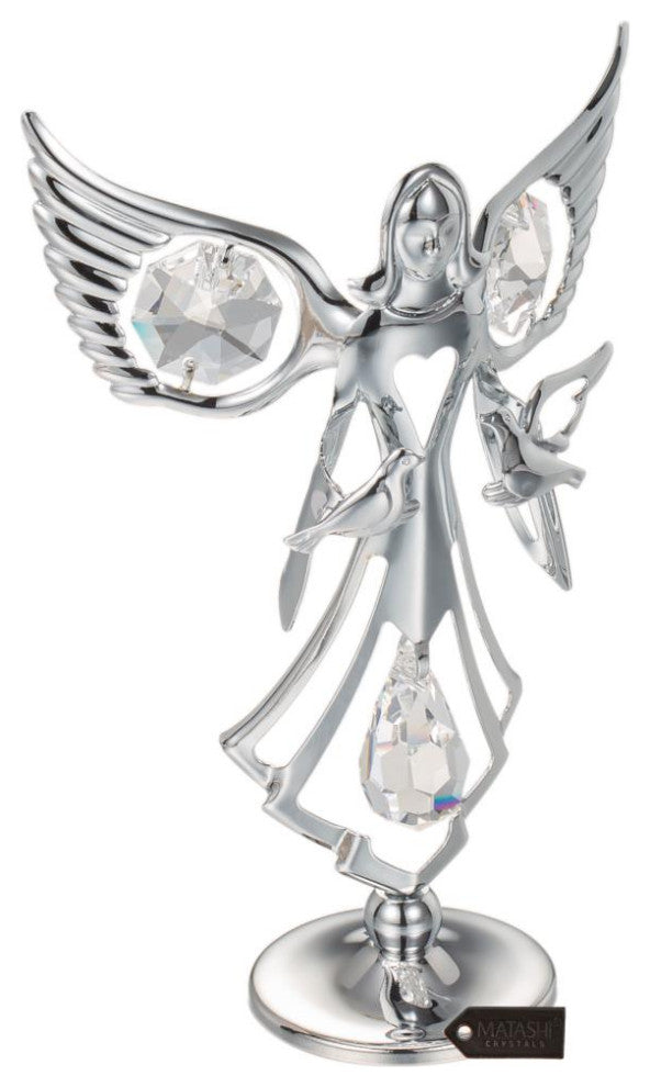 Matashi Chrome Plated Angel w/ Doves Figurine
