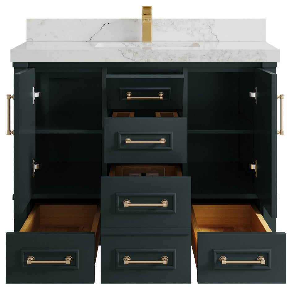 Aberdeen 42 Single Sink Bath Vanity in Dark Forest Green 2" Calacatta Nuvo