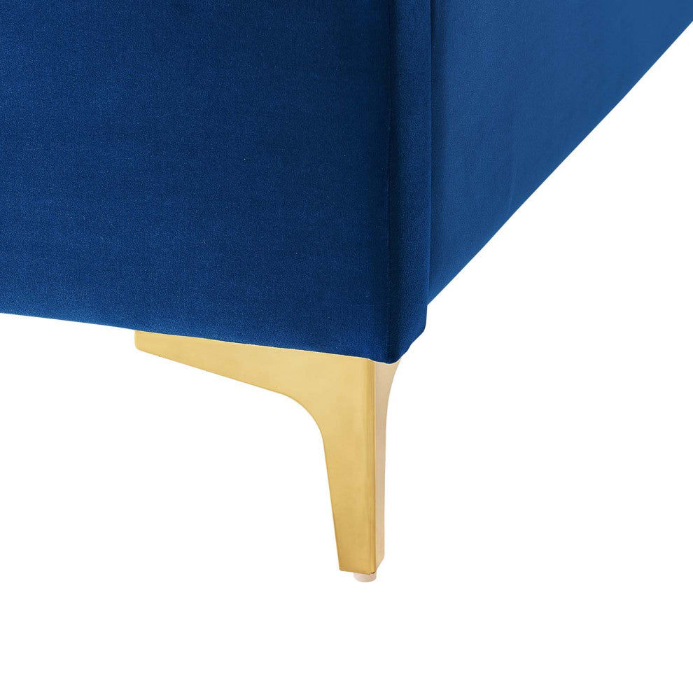 Platform Bed Frame, Queen Size, Velvet, Blue Navy, Modern Contemporary, Bedroom