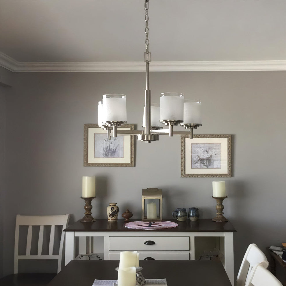 Kira Home Windsor 19" / Chandelier, Frosted White Linen Glass Shades
