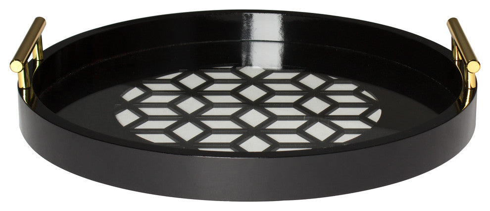 Caspen Round Decorative Tray, Black 15.5" Diameter