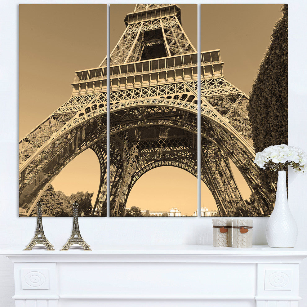"Iconic Paris Eiffel Tower View from Ground" Metal Wall Art, 3 Panels, 36"x28"