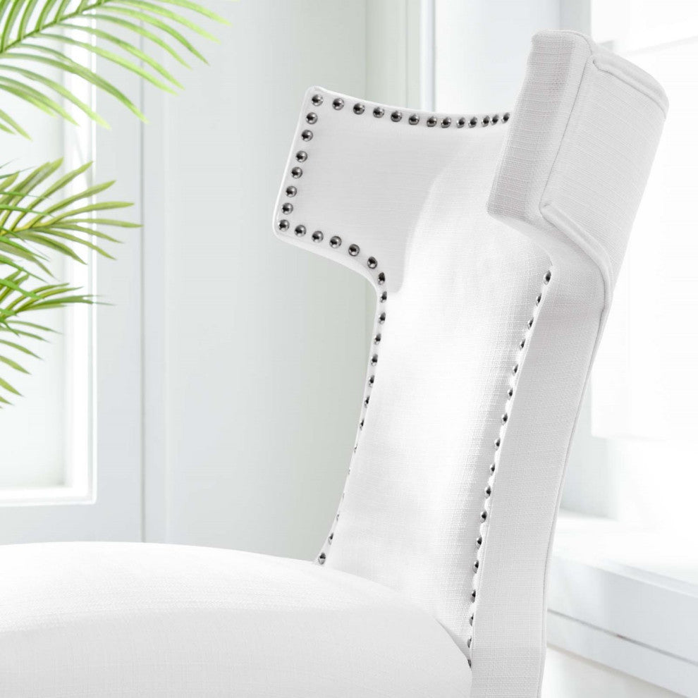 Side Dining Chair, Rivet Nailhead, White, Fabric, Modern