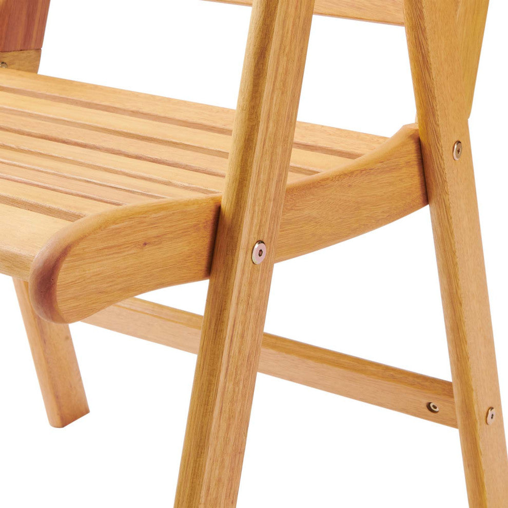 Side Dining Chair and Table Set, Wood, Brown Natural, Modern, Outdoor Patio Cafe