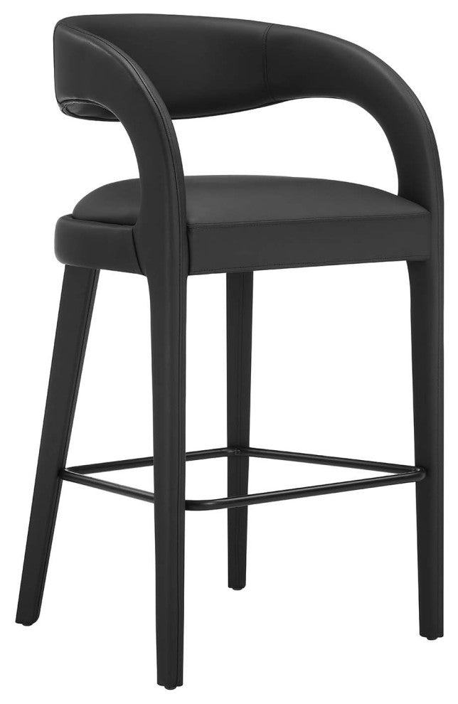 Pinnacle Vegan Leather Bar Stool Set of 2, Black Black