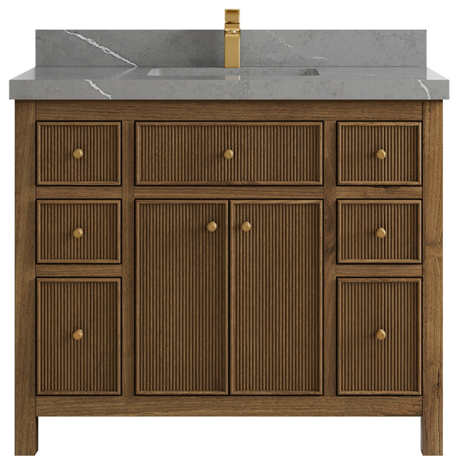 Sonoma Teak 42 Single Sink Vanity in Dark Natural with 2" Piatra Gray Quartz