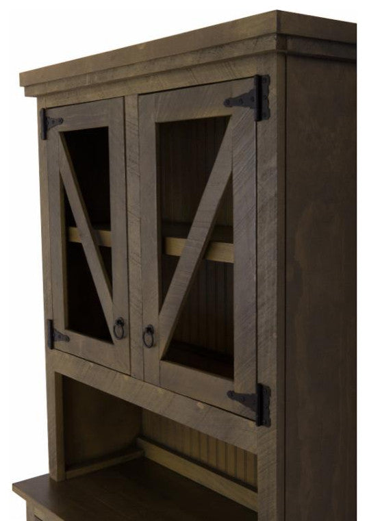 Farmhouse Kitchen Dining Hutch and Buffet, Dark Brown