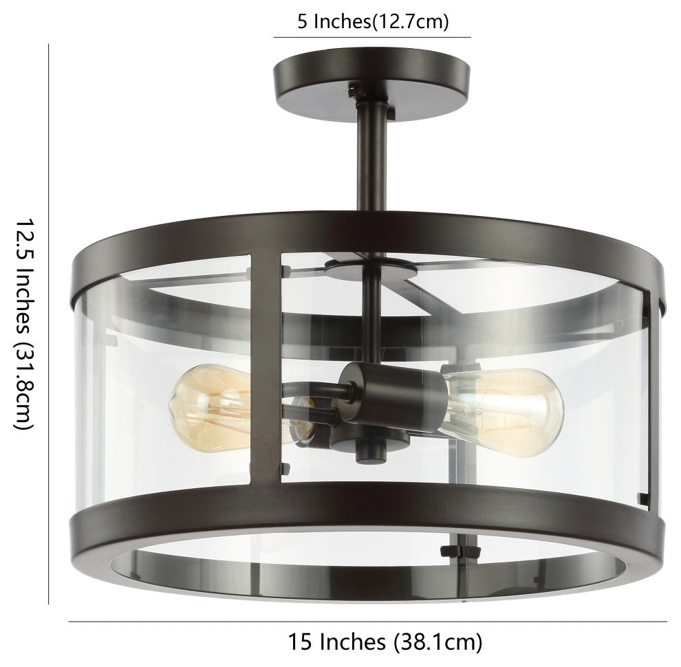 Herndon 2-Light 15" Iron/Glass Modern LED Flush Mount, Black by JONATHAN  Y