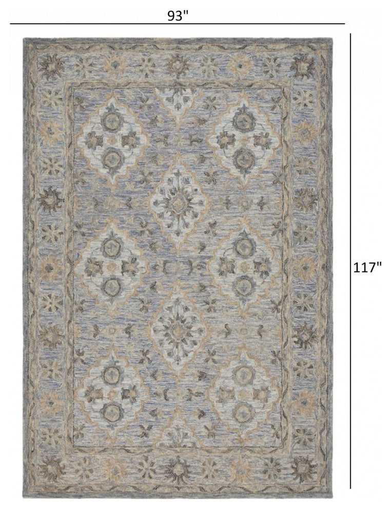 8" x 10" Blue and Tan Traditional Area Rug