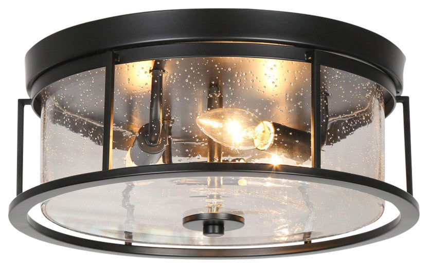 LNC 3-lights Matte Black Drum Modern  Contemporary Flush Mount Ceiling Light