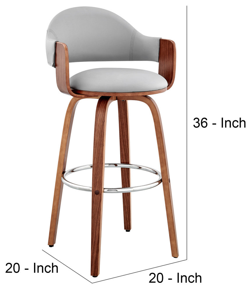 Benzara BM248256 26" Leatherette Barstool With Curved Back, Gray and Brown