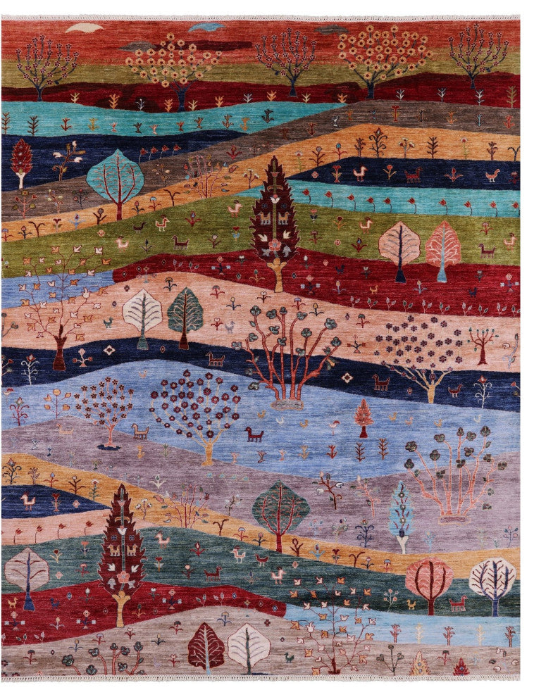9' 0" X 11' 7" Hand Knotted Tribal Persian Gabbeh Wool Rug - Q12807