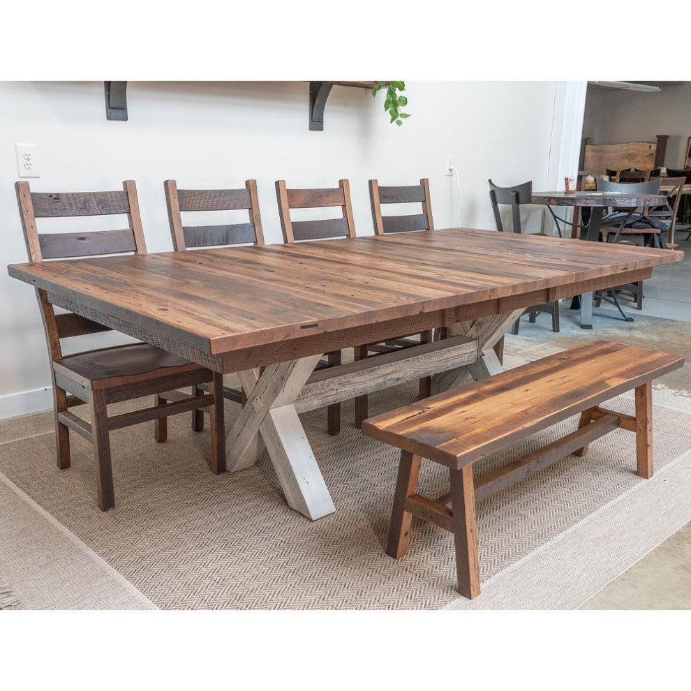 Foster Farmhouse Dining Table, Barnwood, Provincial, 48x66, 2 Middle Leaves