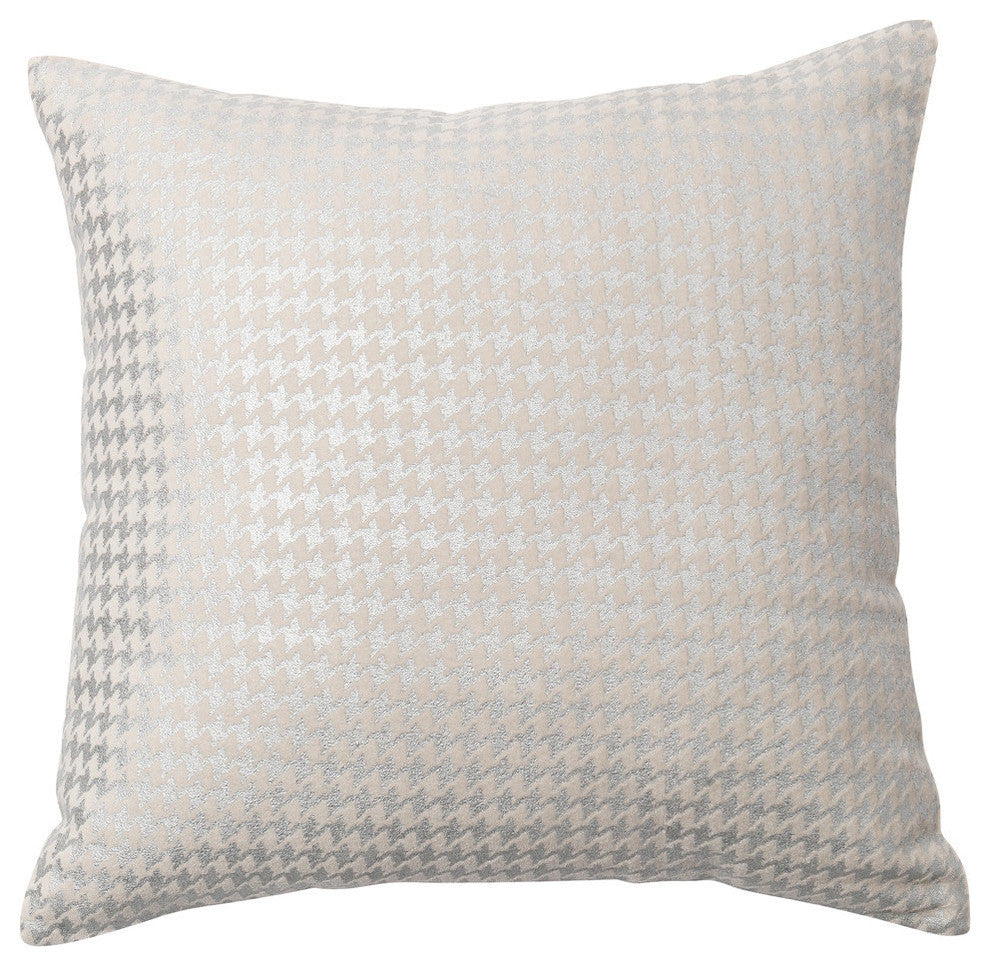Houndstooth Metallic Foil Printed Velvet Pillow Cover, Silver
