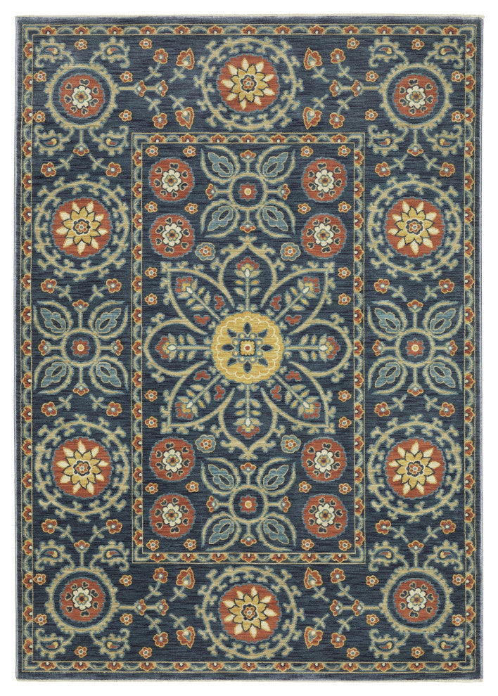 Fabienne Spiral Border Indoor Blue/Rust Area Rug, Blue, 9'10"x12'10"