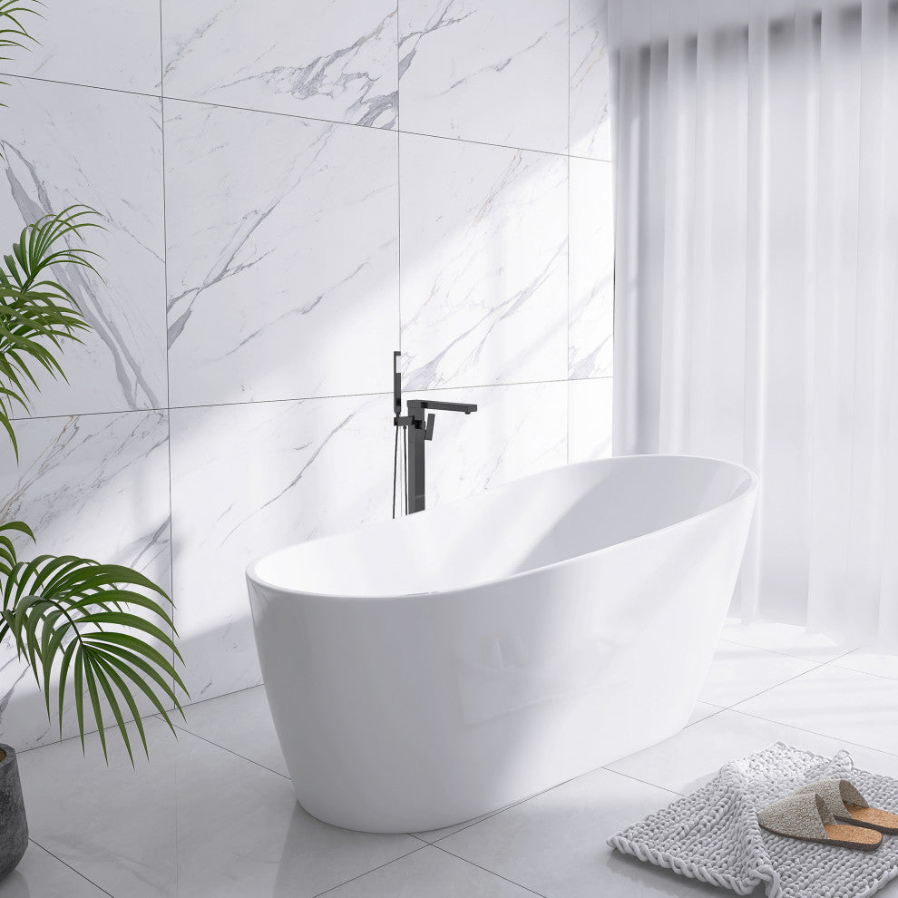 59" x 31" Acrylic Freestanding Soaking Single Slipper Bathtub in White