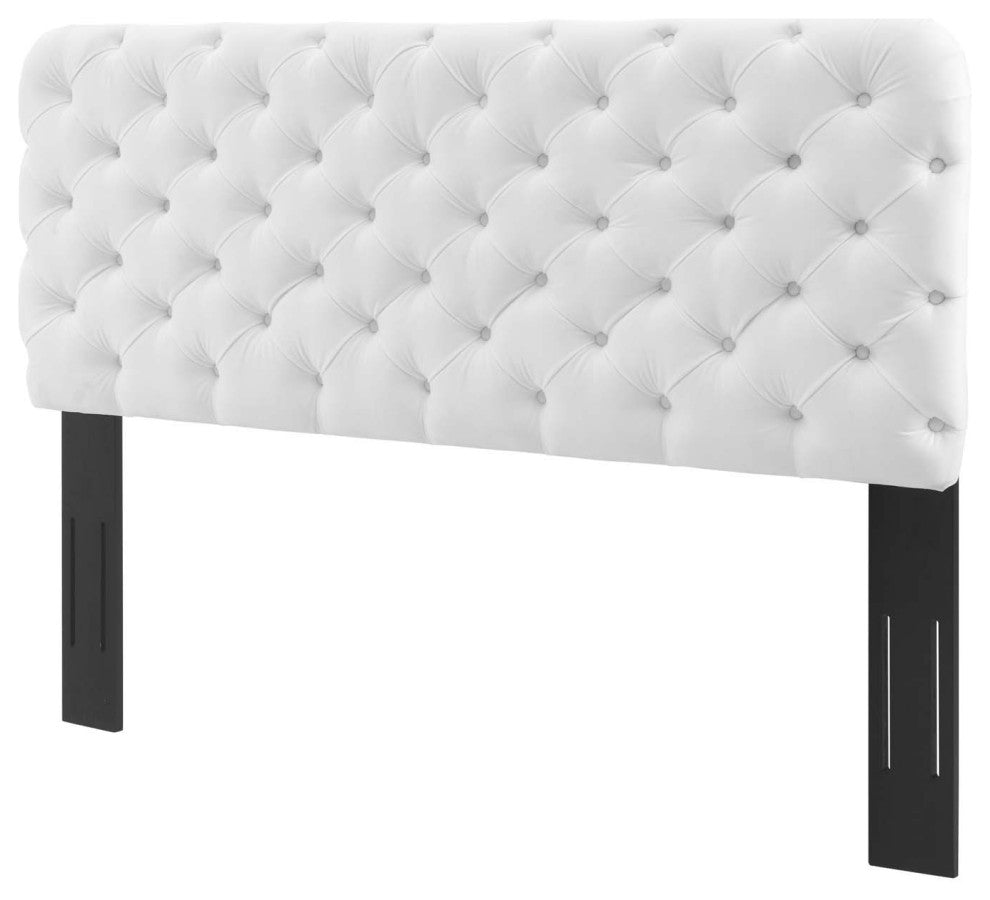 Tufted Headboard, Full Queen Size, Velvet, White, Modern Contemporary, Bedroom