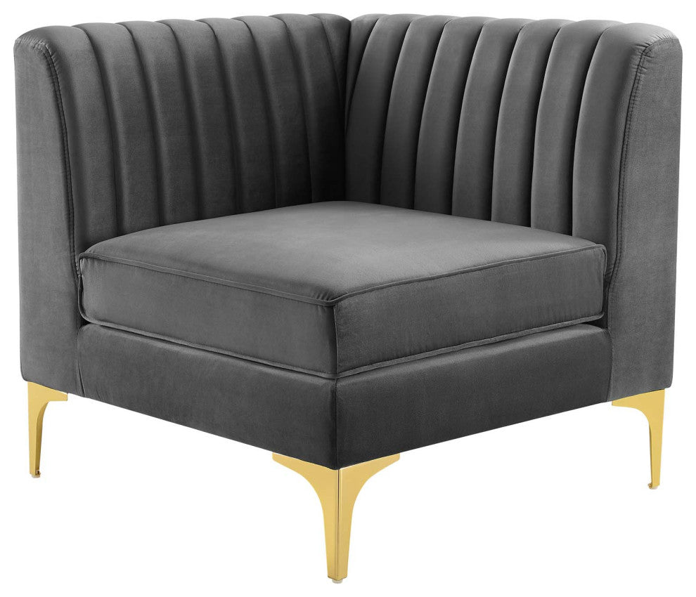 Tufted Sectional Sofa Set, Velvet, Gray, Modern, Living Lounge Hospitality