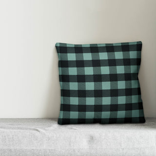 Teal Buffalo Check Plaid Outdoor Throw Pillow, 16"x16"