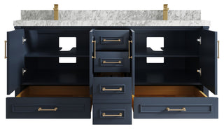 Aberdeen 72 Double Sink Bath Vanity in Hale Navy Blue  2" Carrara Marble