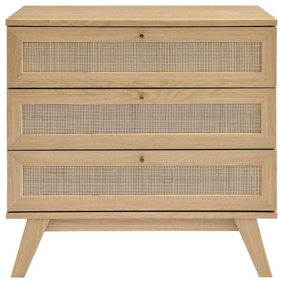 Modway Soma 3-Drawer Rattan MDF and Particleboard Dresser in Oak