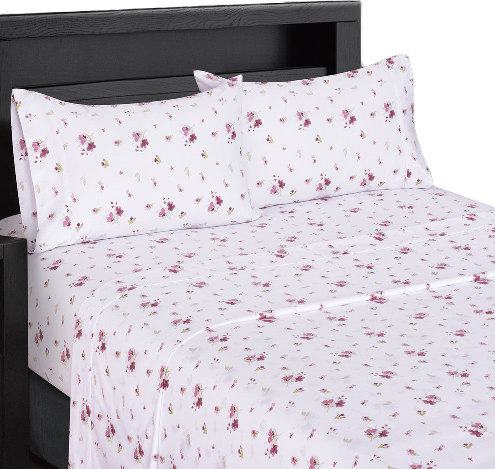 Zahra 100% Cotton Printed Sateen Bed Sheet Set, King