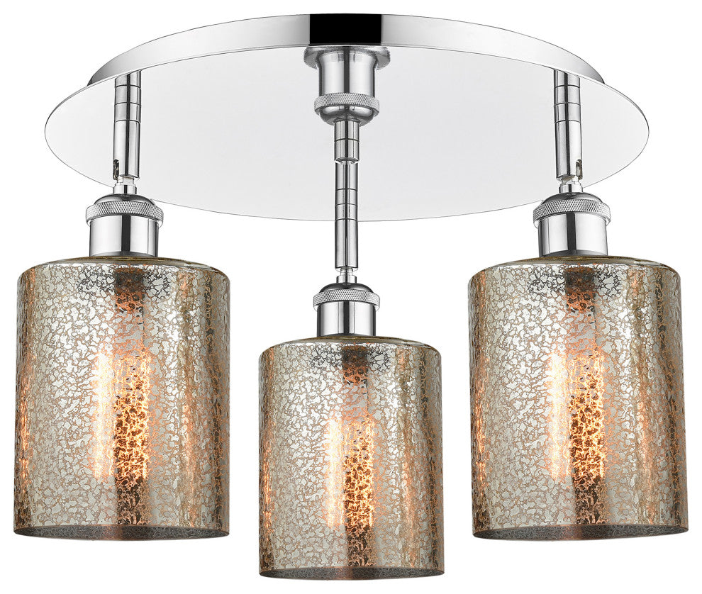 Cobbleskill-3 Light 17" Flush Mount-Polished Chrome, Mercury Glass Shade