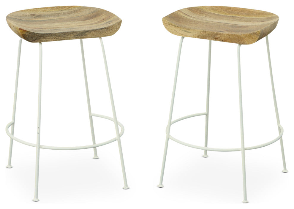 Diya Countoured Counter Stool Set of two, Natural and White