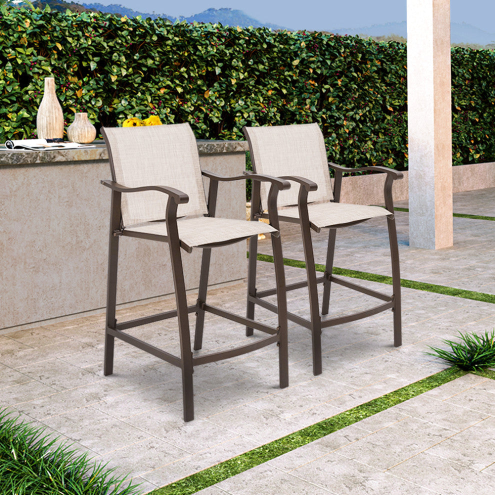 Outdoor Bar Stools Patio Bar Chairs, Set of 2, Beige