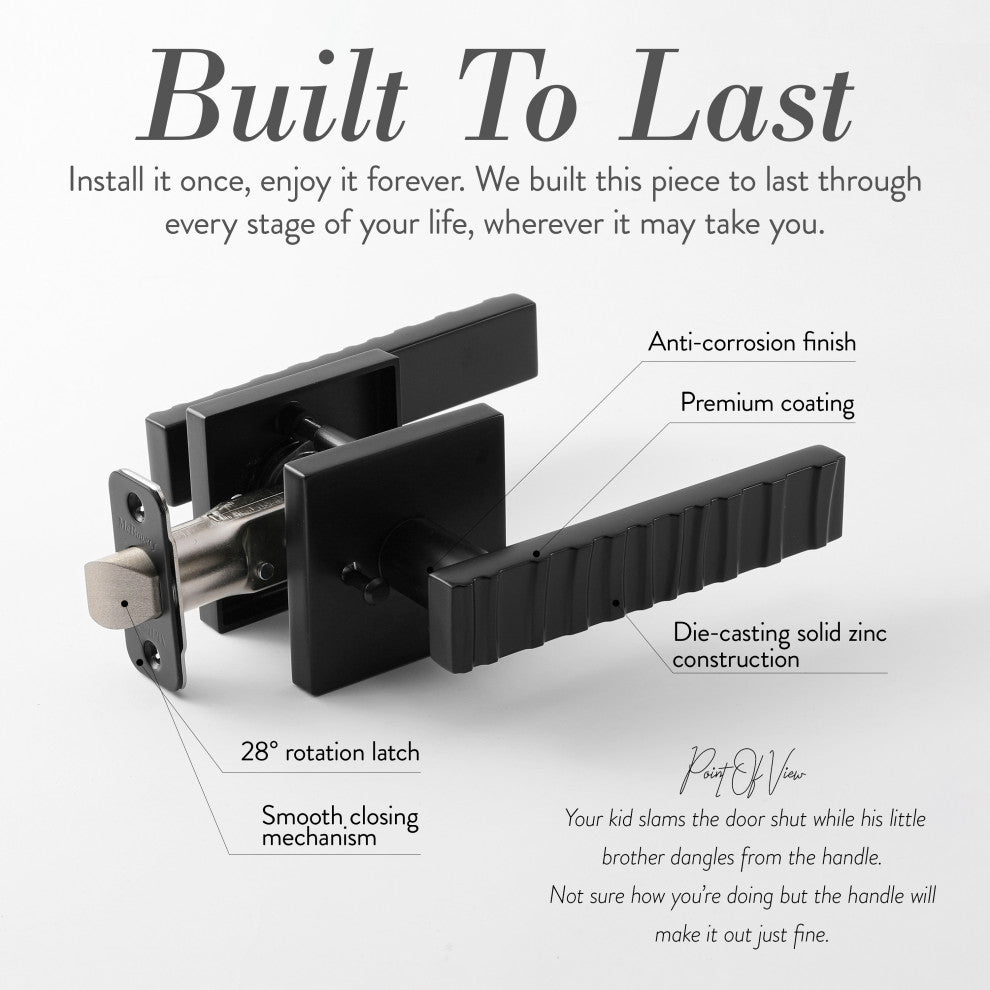 Modern Heavy Duty Designer Interior Door Lever - Groove Collection, Matte Black, Passage Left Hand