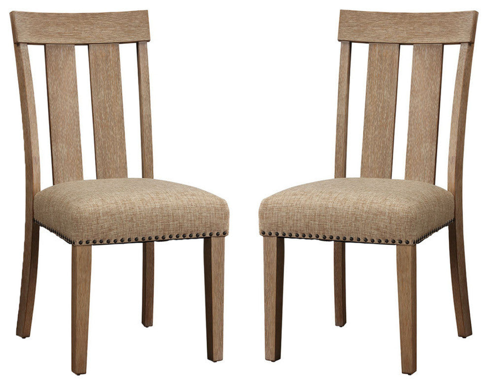 Set of 2 Upholstered Side Chair, Maple Finish