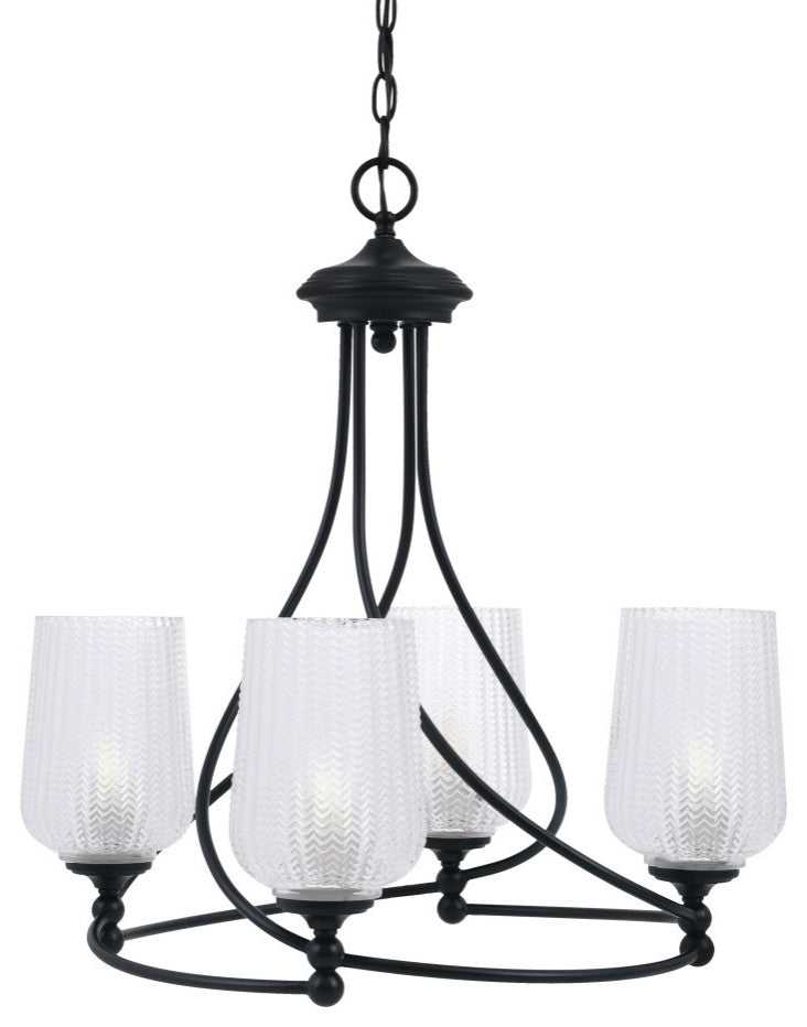 Capri 4-Light Chandelier, Matte Black/Clear Textured