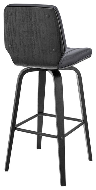 Renee 30" Swivel Grey Faux Leather and Black Wood Bar Stool