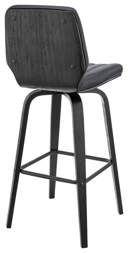 Renee 30" Swivel Grey Faux Leather and Black Wood Bar Stool