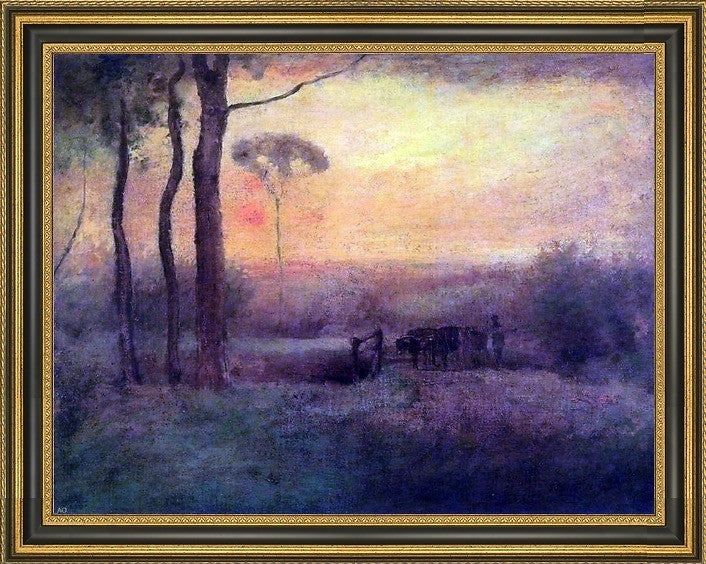 George Inness Pastoral Landscape at Sunset Framed Premium Canvas Print, 18"x24"