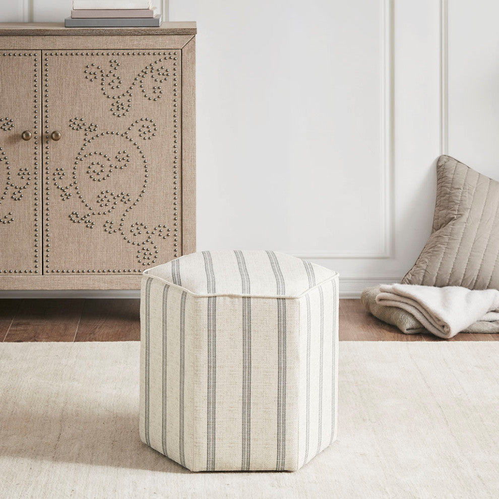 Martha Stewart Striped Hexagon Cocktail Ottoman, Small