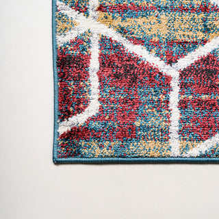 Tumbling Blocks Geometric Multi/White 2'x8' Runner Rug