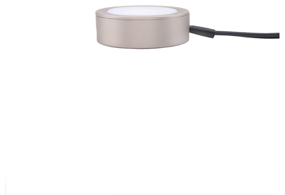 LED Puck Light, Brushed Nickel, Single 6" Lead Wire/6' Power Cord